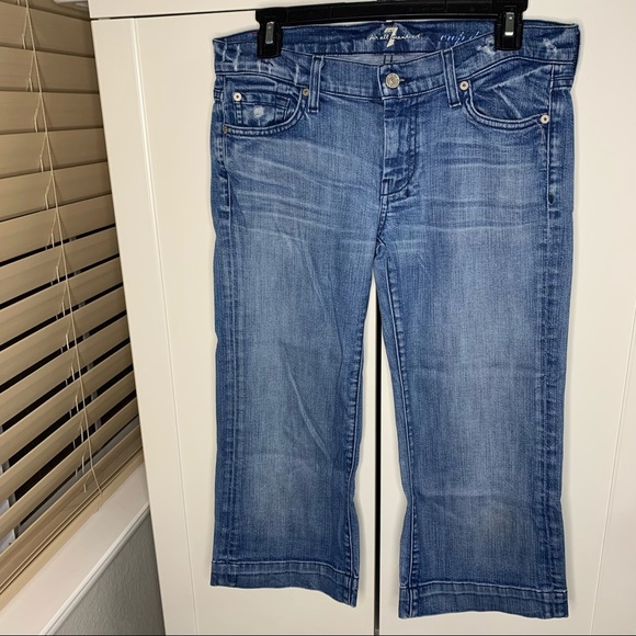7 for All Mankind Bermuda Denim Shorts Crop Dojo Jeans - Picture 1 of 16
